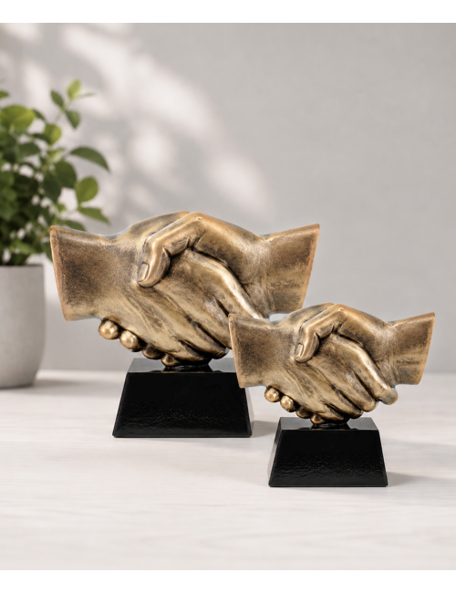 RX010  Statueta odlewana UŚCISK DŁONI duży, wysokość H-145mm, W-170mm, tab. 70/80x35mm, HANDSHAKE 