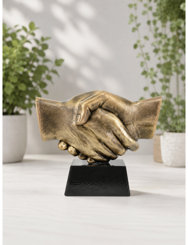 RX010  Statueta odlewana UŚCISK DŁONI duży, wysokość H-145mm, W-170mm, tab. 70/80x35mm, HANDSHAKE 