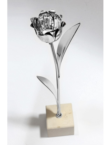 TULIP-S  Trofeum metalowe - TULIPAN, kolor srebrny, wysokość H-300mm ( tab.50x35 mm/ MX430) 