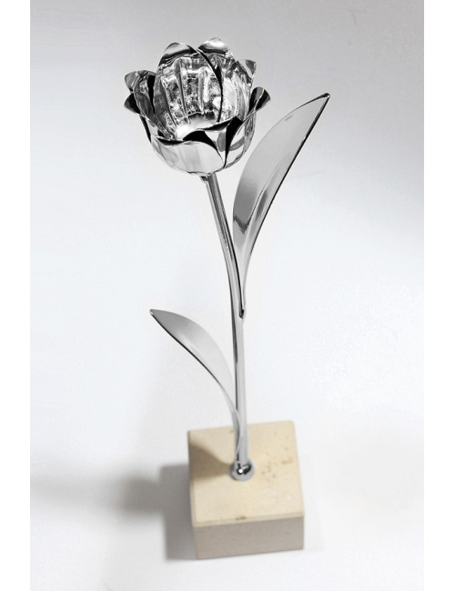 TULIP-S  Trofeum metalowe - TULIPAN, kolor srebrny, wysokość H-300mm ( tab.50x35 mm/ MX430) 