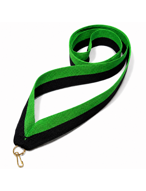 V2-BK/GREEN  Wstążka do medali CZARNO-ZIELONA, szerokość 22mm, długość 82cm, złoty karabińczyk