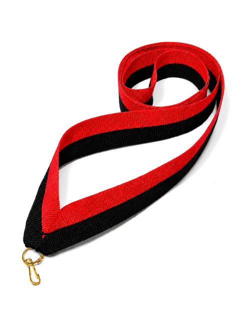 V2-BK/RED  Wstążka do medali CZARNO-CZERWONA, szerokość 22mm, długość 82cm, złoty karabińczyk