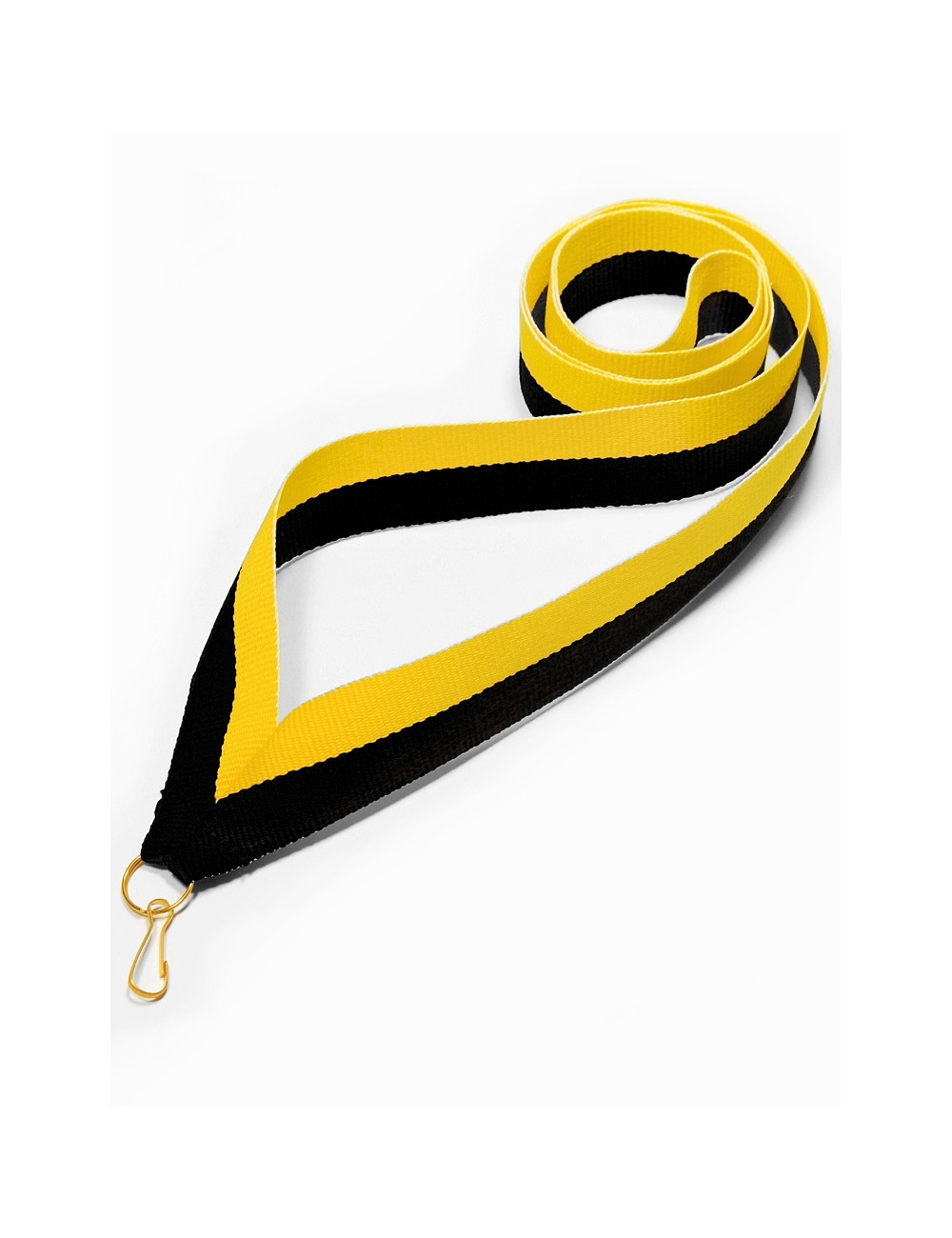 V2-BK/Y  Wstążka do medali CZARNO-ŻÓŁTA, szerokość 22mm, długość 82cm, złoty karabińczyk