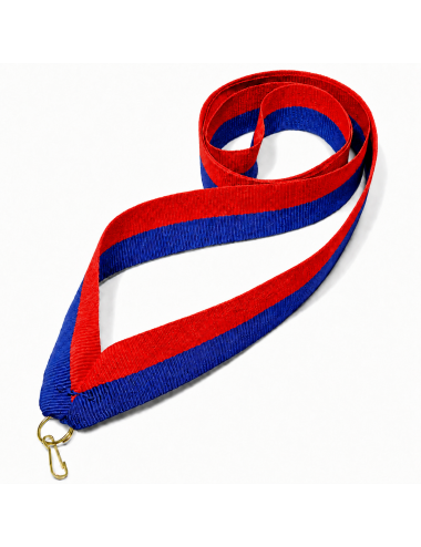 V2-BL/RED  Wstążka do medali NIEBIESKO-CZERWONA, szerokość 22mm, długość 82cm, złoty karabińczyk