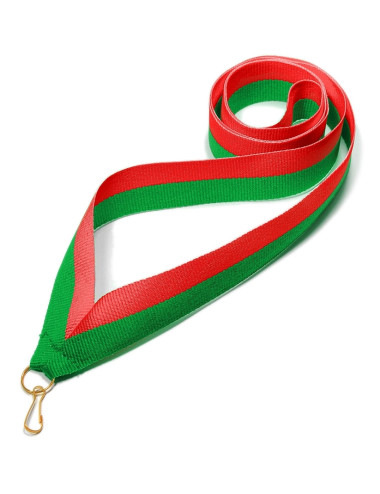 V2-GN/R-zestaw 10szt  Wstążka do medali ZIELONO-CZERWONA, szerokość 22mm, długość 82cm, złoty karabińczyk