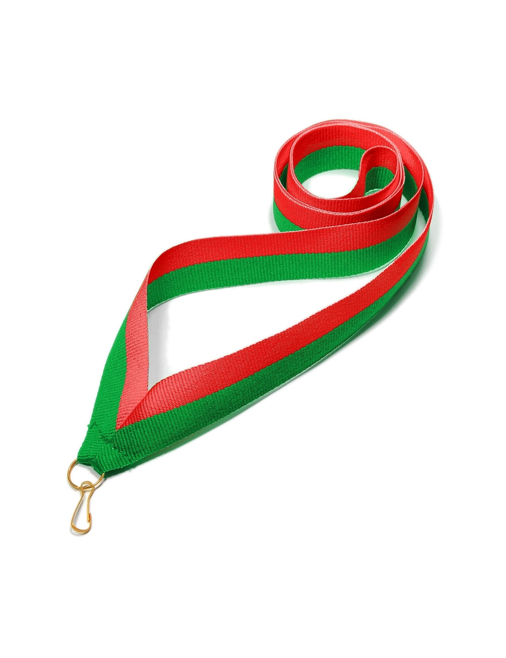 V2-GN/R-zestaw 10szt  Wstążka do medali ZIELONO-CZERWONA, szerokość 22mm, długość 82cm, złoty karabińczyk