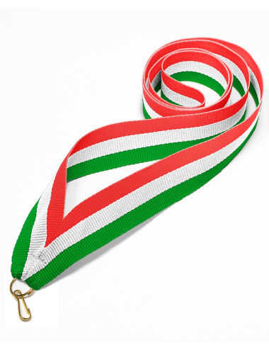 V2-GN/W/R  Wstążka do medali ZIELONO-BIAŁO-CZERWONA, szerokość 22mm, długość 82cm, złoty karabińczyk