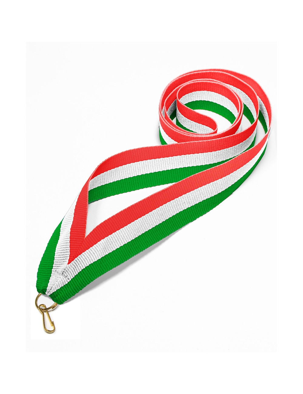 V2-GN/W/R  Wstążka do medali ZIELONO-BIAŁO-CZERWONA, szerokość 22mm, długość 82cm, złoty karabińczyk