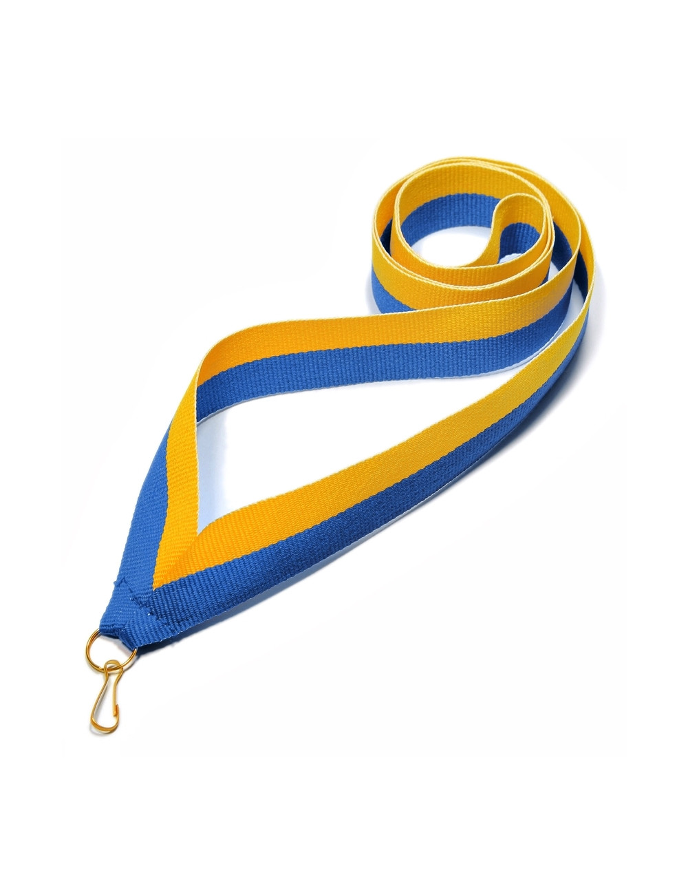 V2-Y/BL  Wstążka do medali ŻÓŁTO-NIEBIESKA, szerokość 22mm, długość 82cm, złoty karabińczyk