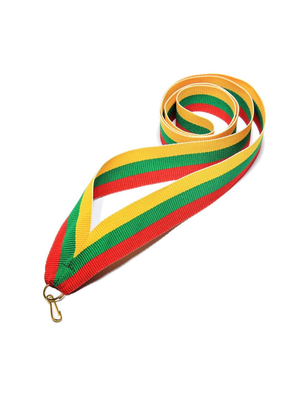 V2-Y/GN/R  Wstążka do medali ŻÓŁTO-ZIELONO-CZERWONA, szerokość 22mm, długość 82cm, złoty karabińczyk