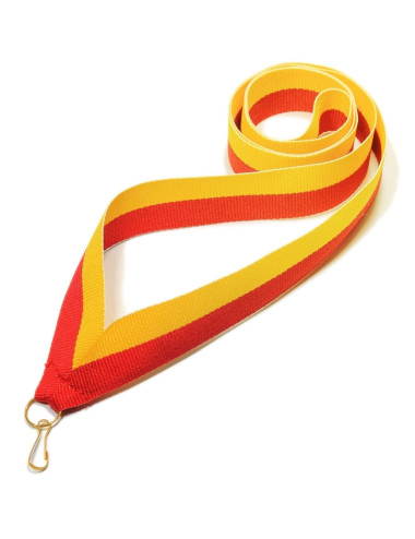 V2-Y/R  Wstążka do medali ŻÓŁTO-CZERWONA, szerokość 22mm, długość 82cm, złoty karabińczyk
