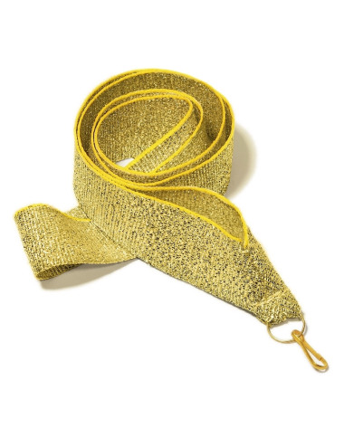 V42-S  Wstążka do medali kolor SREBRNY, szerokość 22mm, długość 82cm, złoty karabińczyk