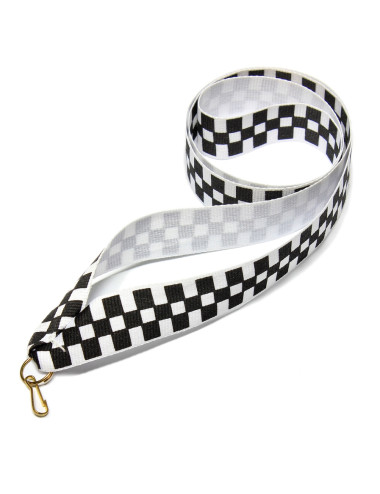 V45-RACING  Wstążka do medali SZACHOWNICA, szerokość 22mm, długość 82cm, złoty karabińczyk