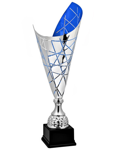 X1003A  Puchar metalowy LASERCUP CRISS-CROSS - kolor srebrno-niebieski, H-660 mm  R-200 mm (tab. 105x50 mm / GBX12)