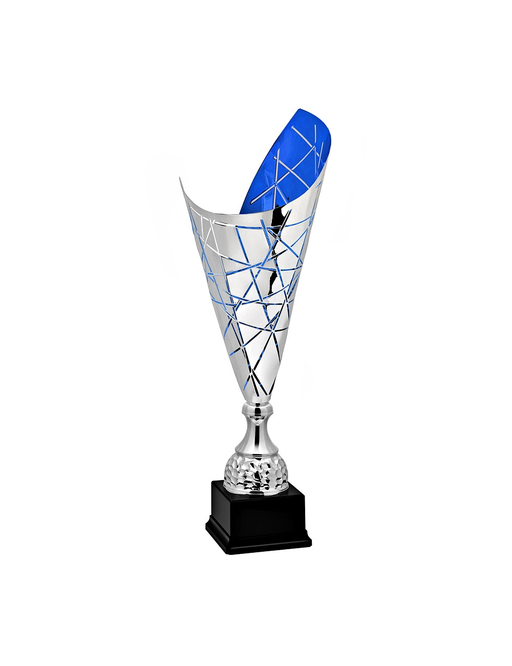 X1003A  Puchar metalowy LASERCUP CRISS-CROSS - kolor srebrno-niebieski, H-660 mm  R-200 mm (tab. 105x50 mm / GBX12)