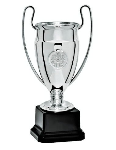 X101-B  Puchar plastikowy - CHAMPION - kolor srebrny,  insert 25mm, wysokość H-172mm R-60mm (tab. 44x25 mm)