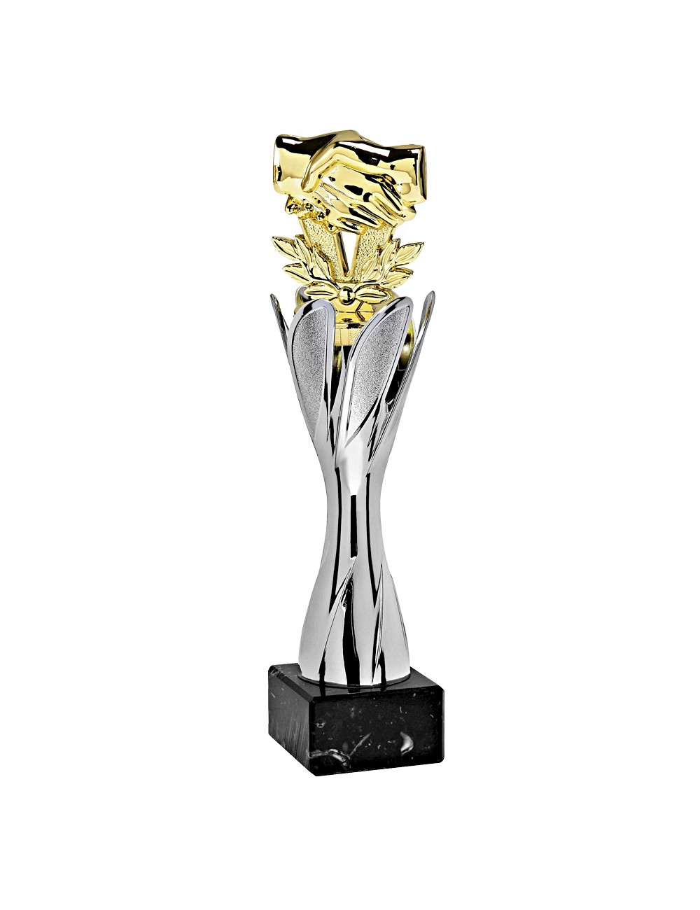 X123-PX24  Statuetka uścisk dłoni - TWIST - kolor srebrno-złoty, wysokość H-250mm, (tab. 50x25 mm / MX420)