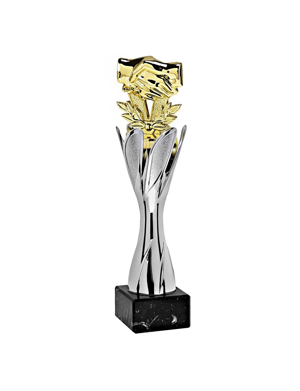 X123-PX24  Statuetka uścisk dłoni - TWIST - kolor srebrno-złoty, wysokość H-250mm, (tab. 50x25 mm / MX420)