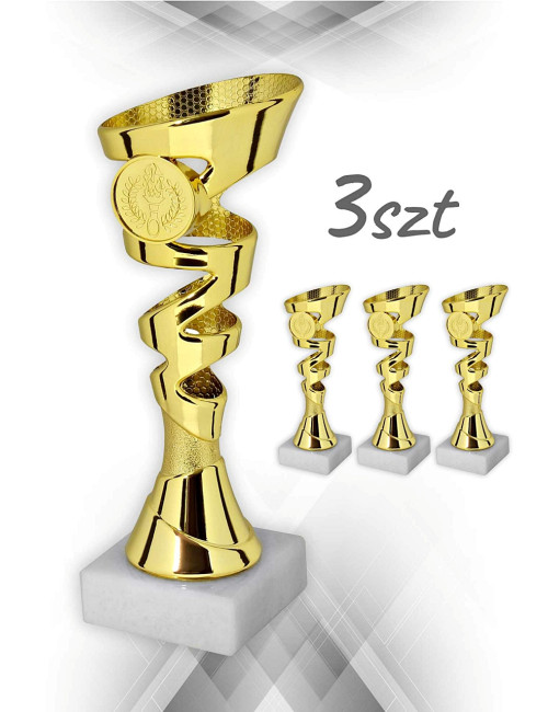 X154-G-3szt  Zestaw 3x pucharów ZORRO - kolor złoty, insert 25mm, wysokość  H-180mm R-65mm (tab. 50x15 mm / MX410)
