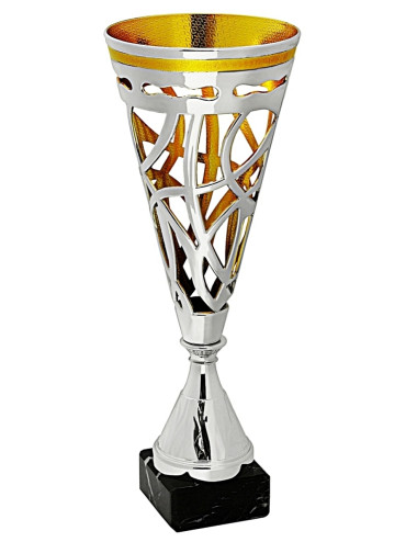 X195A  Puchar plastikowy PICASSO - kolor srebrno-złoty, H-360 mm W-135mm (tab. 70x25 mm / MX422) • X195-seria • WIELKOŚĆ: wielko