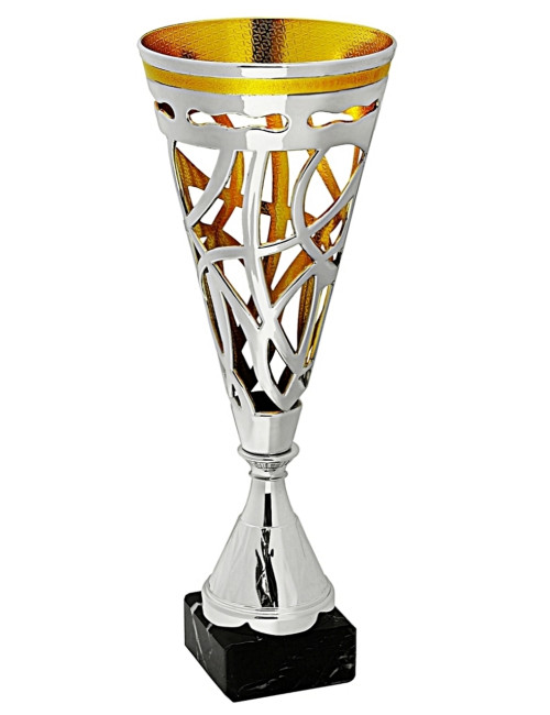 X195A  Puchar plastikowy PICASSO - kolor srebrno-złoty, H-360 mm W-135mm (tab. 70x25 mm / MX422) • X195-seria • WIELKOŚĆ: wielko