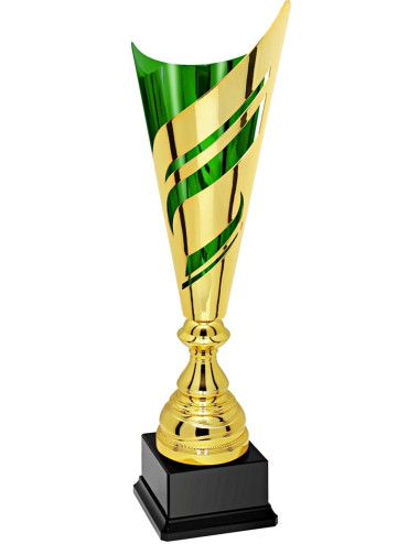 X681B  Puchar metalowy NOBLE GREEN, kolor złoto-zielony, wysokość H-520mm, W-160 mm (tab. 85x42 mm /GBX10)