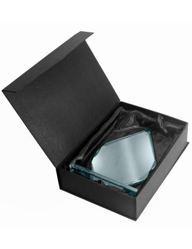 XME046 - Trofeum szklane ukosowane PIRAMID opak. czarny GIFT BOX - grubość szkła 12mm  H-245mm x W-180mm