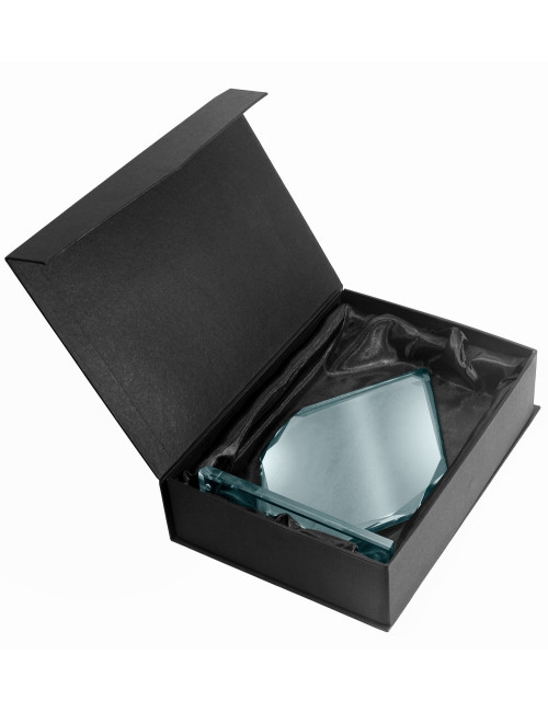XME046 - Trofeum szklane ukosowane PIRAMID opak. czarny GIFT BOX - grubość szkła 12mm  H-245mm x W-180mm