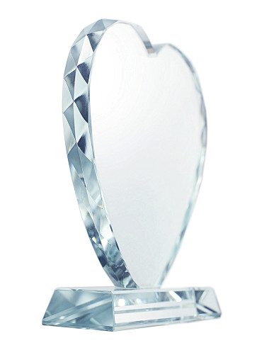XME1006 Trofeum szklane SERCE diamentowane, wysokość H-160mm, W-150mm x grubość 15mm, etui typu GIFTBOX, CLEAR HEART