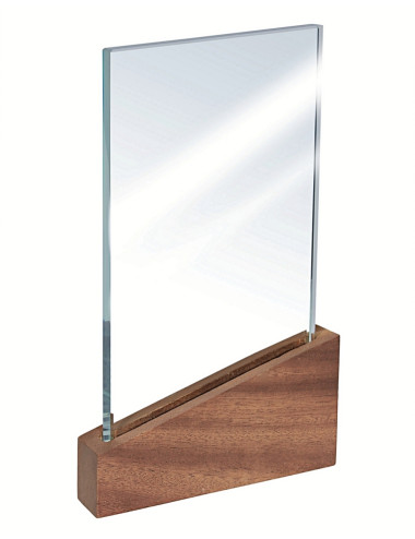 XME2005 Trofeum szklane CLEAR+WOOD 140x250mm, grubość szkła 15mm + etui typu GIFTBOX