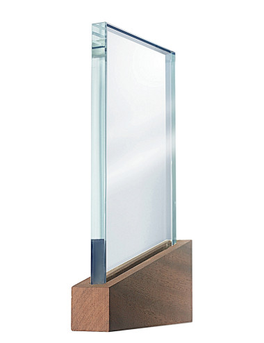 XME2005 Trofeum szklane CLEAR+WOOD 140x250mm, grubość szkła 15mm + etui typu GIFTBOX