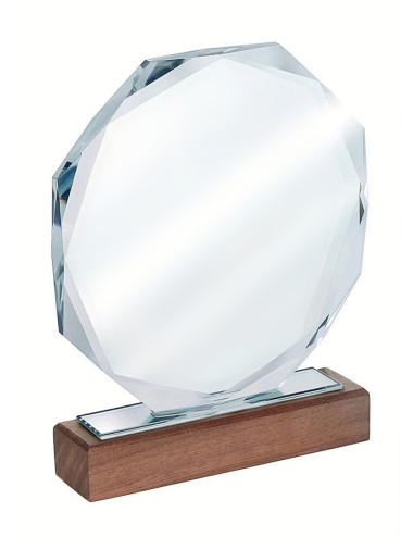 XME2012 Trofeum szklane CLEAR+WOOD 160x190mm, grubość szkła 15mm + etui typu GIFTBOX