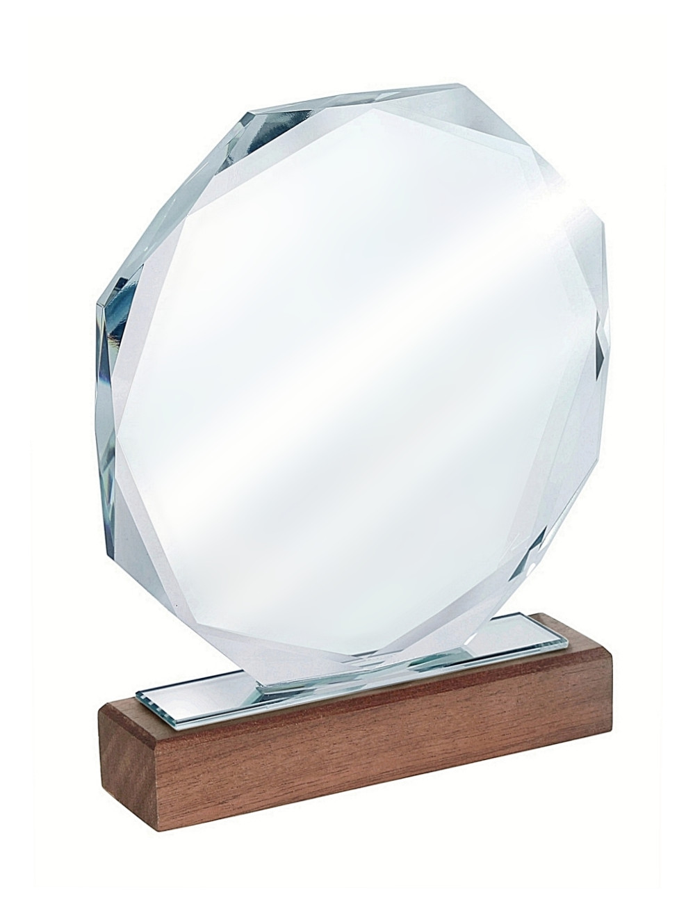 XME2012 Trofeum szklane CLEAR+WOOD 160x190mm, grubość szkła 15mm + etui typu GIFTBOX
