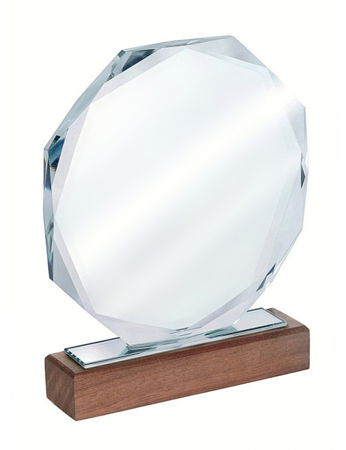 XME2012 Trofeum szklane CLEAR+WOOD 160x190mm, grubość szkła 15mm + etui typu GIFTBOX