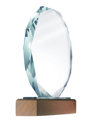 XME2012 Trofeum szklane CLEAR+WOOD 160x190mm, grubość szkła 15mm + etui typu GIFTBOX