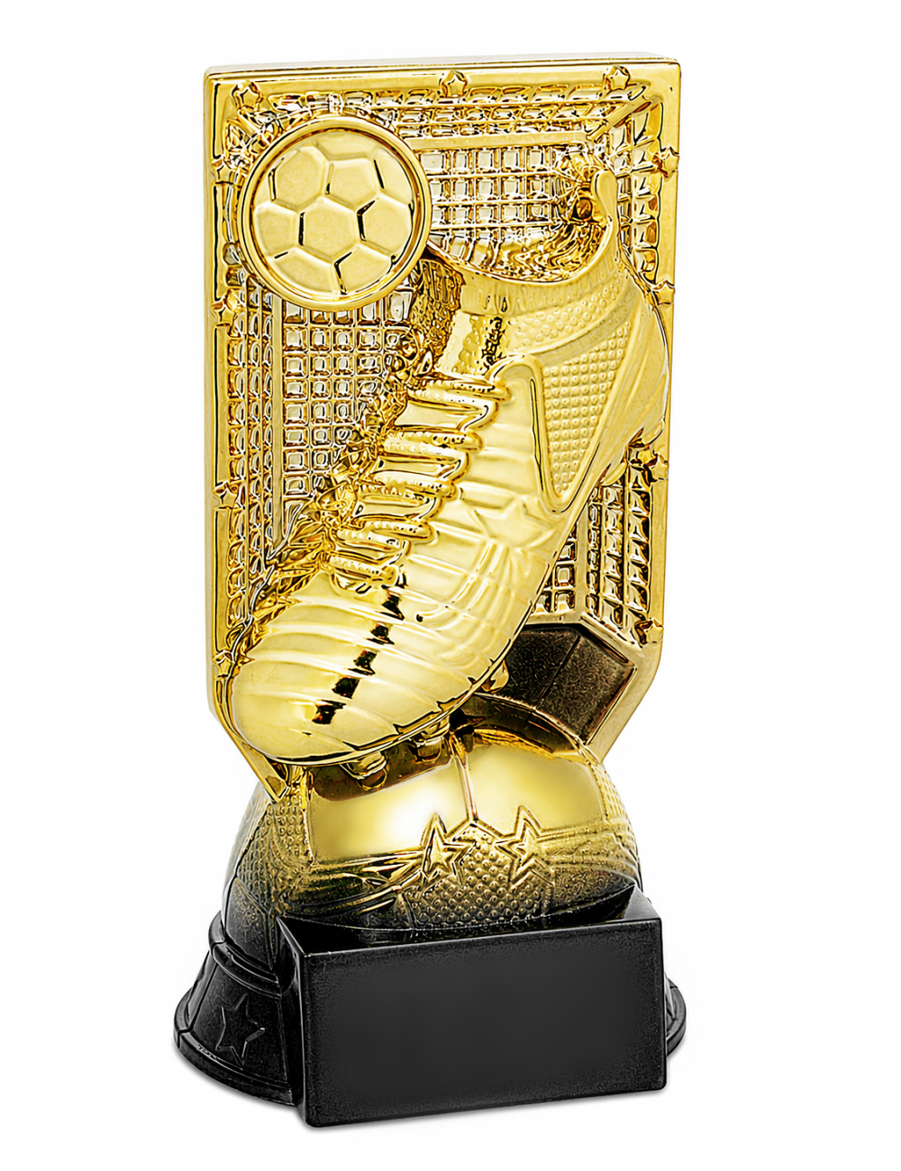 Q550A-BK  Statuetka HEAVY - piłka nożna BUT PIŁKARSKI,  kolor złoty  H-200mm, insert 25mm (tab. aaxbb mm M) • Q550-seria Statuet