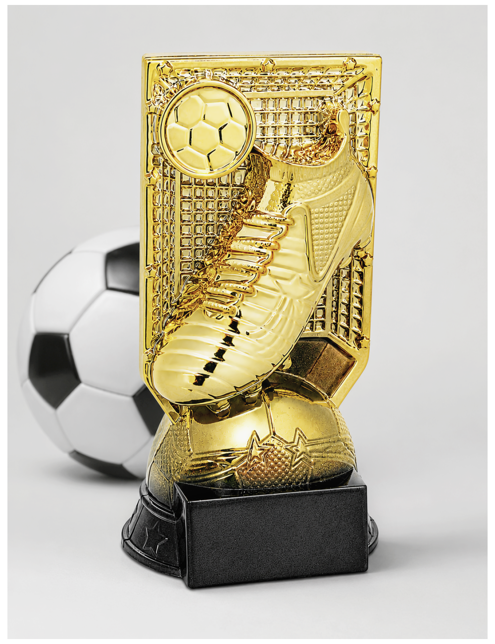 Q550A-BK  Statuetka HEAVY - piłka nożna BUT PIŁKARSKI,  kolor złoty  H-200mm, insert 25mm (tab. aaxbb mm M) • Q550-seria Statuet