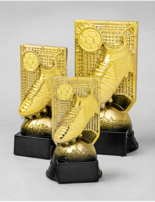 Q550A-BK  Statuetka HEAVY - piłka nożna BUT PIŁKARSKI,  kolor złoty  H-200mm, insert 25mm (tab. aaxbb mm M) • Q550-seria Statuet
