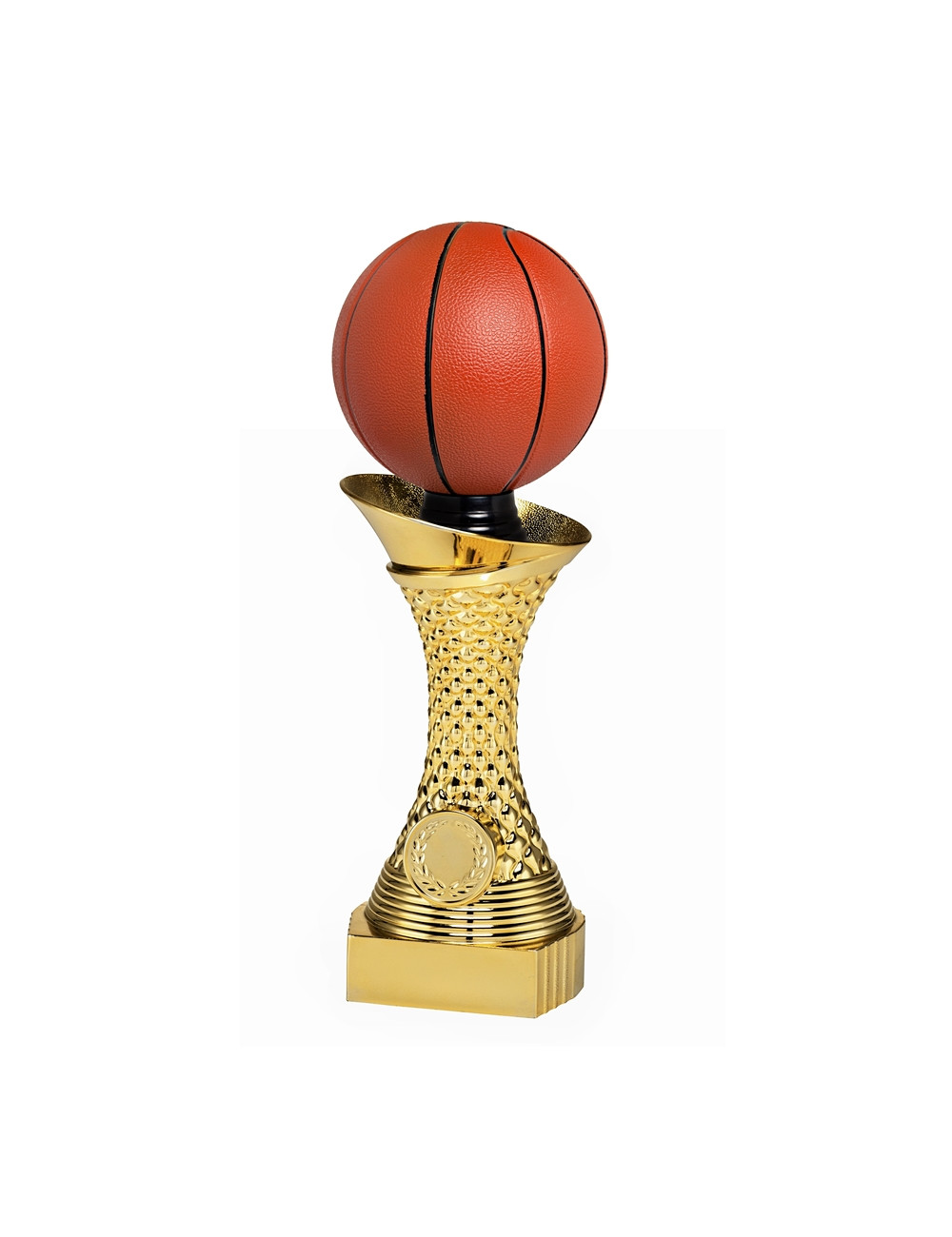 Q505B  Statuetka HEAVY - piłka koszykowa, kolor złoty  H-250mm, insert 25mm (tab. 58x22 mm M)