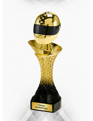 Q516A-BK  Statuetka HEAVY - motoryzacja - kask , kolor złoto-czarny H-275mm, insert 25mm (tab.60x24 mm M) • Q516-BK seria  Statu