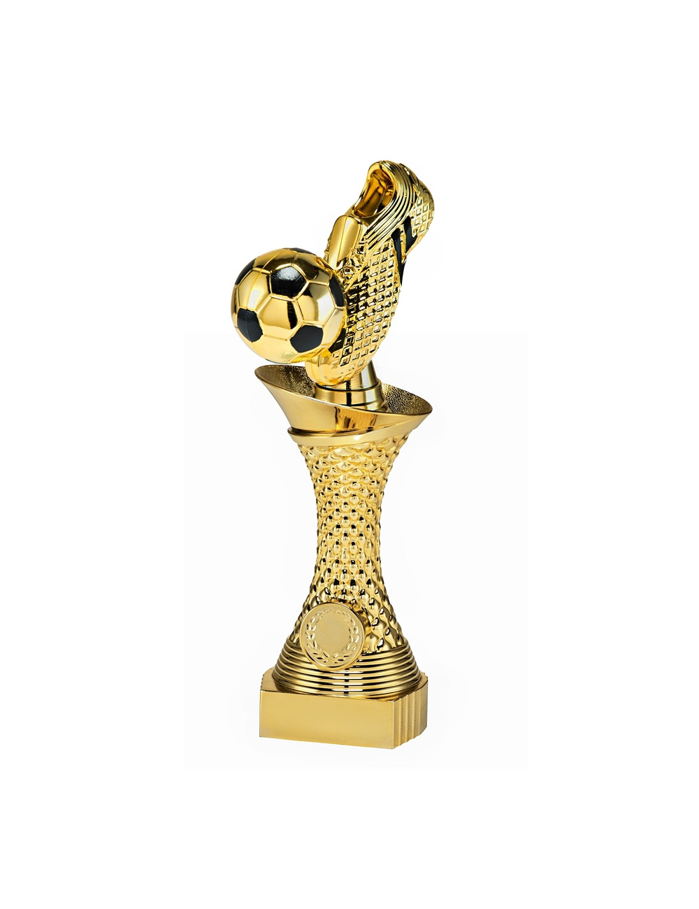Q520A  Statuetka HEAVY - piłka nożna BUT , kolor złoty  H-275mm, insert 25mm (tab. 60x24 mm M)