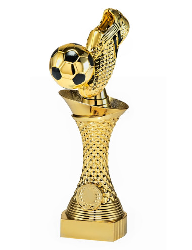 Q520C  Statuetka HEAVY - piłka nożna BUT , kolor złoty  H-230mm, insert 25mm (tab. 55x20 mm M)