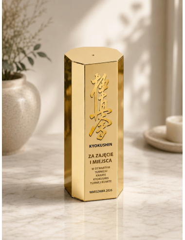 Q600-GOLD  Złota kolumna OCTAGON - Nowoczesna statuetka PREMIUM typu HEAVY MONOBLOCK, waga 1,25kg 