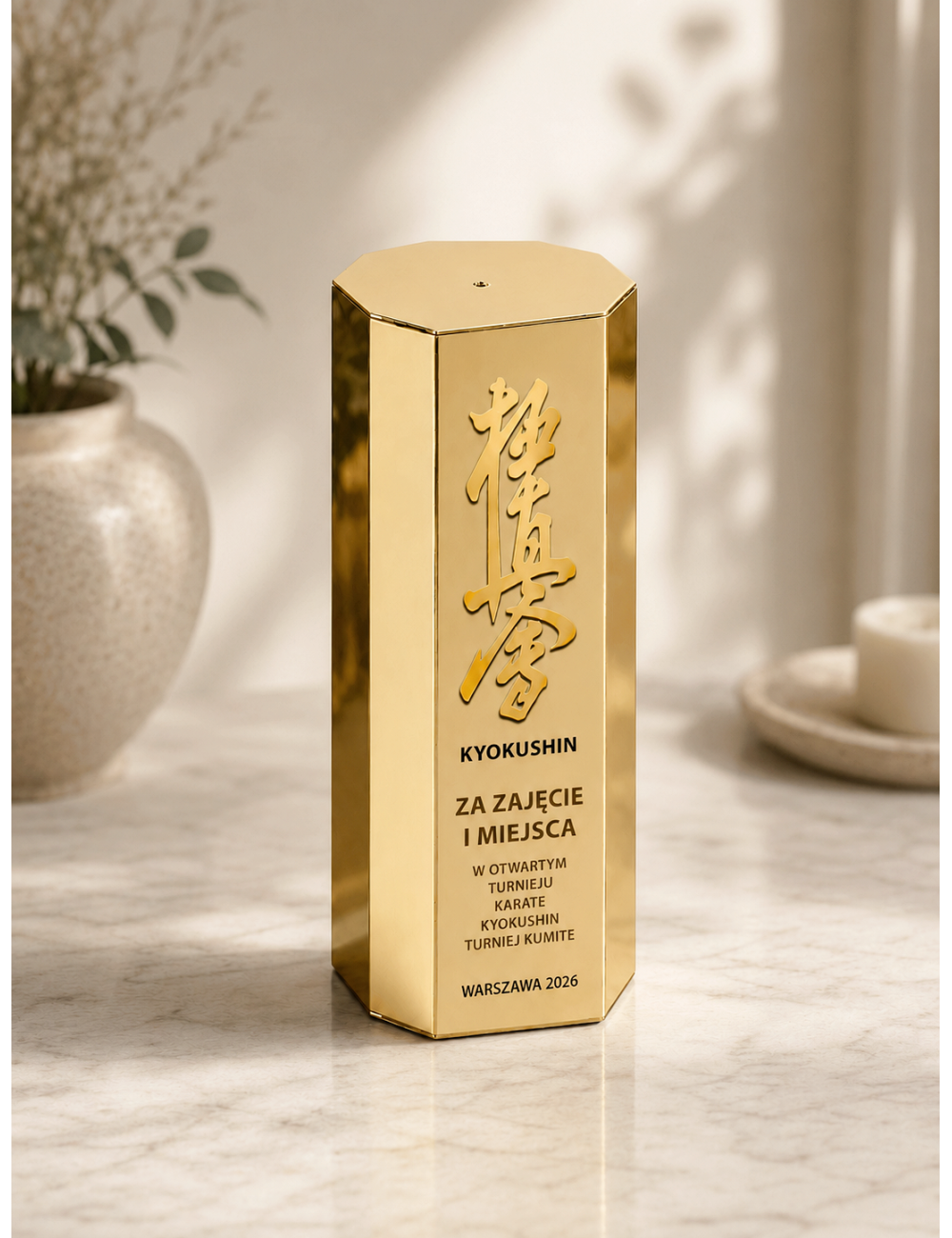Q600-GOLD  Złota kolumna OCTAGON - Nowoczesna statuetka PREMIUM typu HEAVY MONOBLOCK, waga 1,25kg 