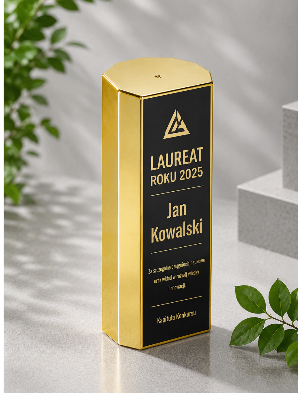 Q600-GOLD  Złota kolumna OCTAGON - Nowoczesna statuetka PREMIUM typu HEAVY MONOBLOCK, waga 1,25kg 