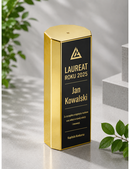 Q600-GOLD  Złota kolumna OCTAGON - Nowoczesna statuetka PREMIUM typu HEAVY MONOBLOCK, waga 1,25kg 