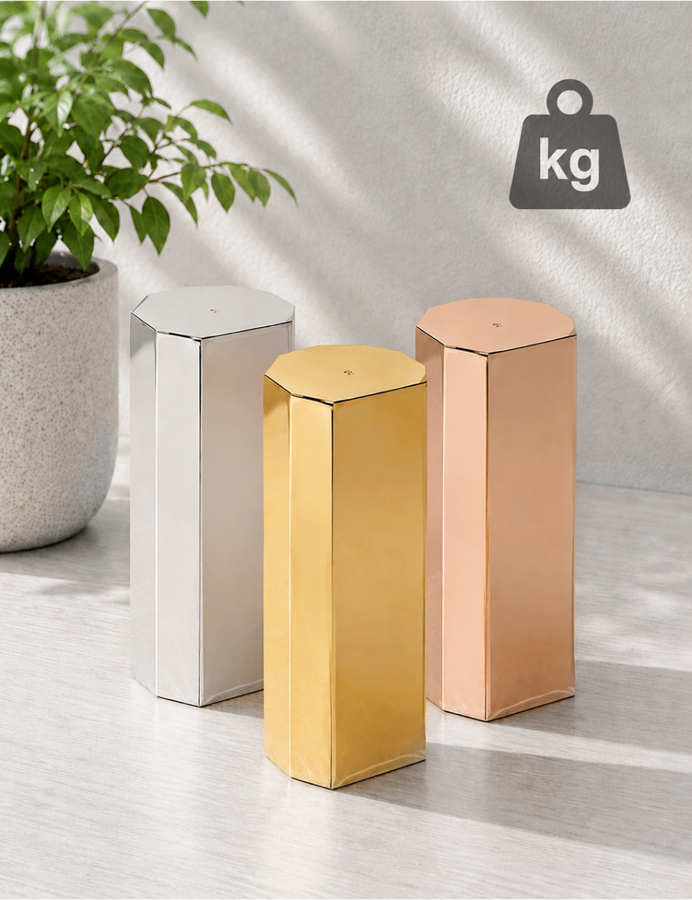 Q600-SILVER  Srebrna kolumna OCTAGON - Nowoczesna statuetka PREMIUM typu HEAVY MONOBLOCK, waga 1,25kg 
