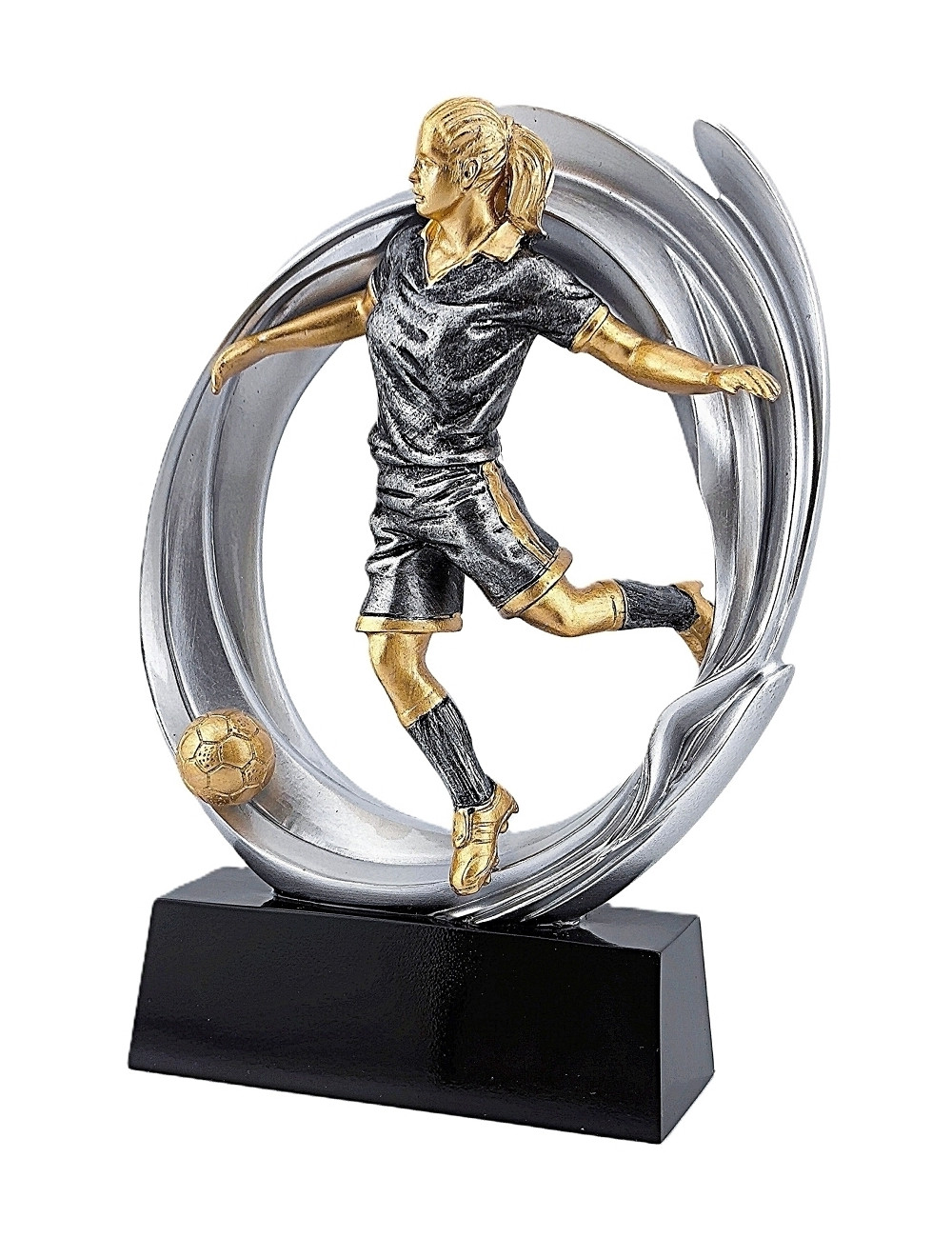 DRX004  Statuetka piłka nożna ZAWODNICZKA - seria WOW !, odlew 3D, wysokość H-170mm, W-120mm - WOMAN'S SOCCER