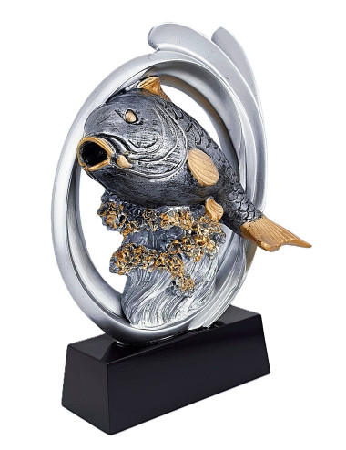 DRX020  Statuetka WĘDKARSTWO, RYBA - seria WOW !, odlew 3D, wysokość H-170mm, W-120mm - FISH