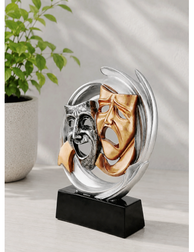 DRX021  Statuetka TEATR - MASKI - seria WOW !, odlew 3D, wysokość H-170mm, W-120mm -MASK THEATER